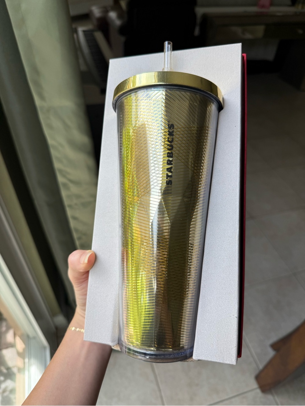 Starbucks Metallic Gold Textured Tumbler with Clear Straw